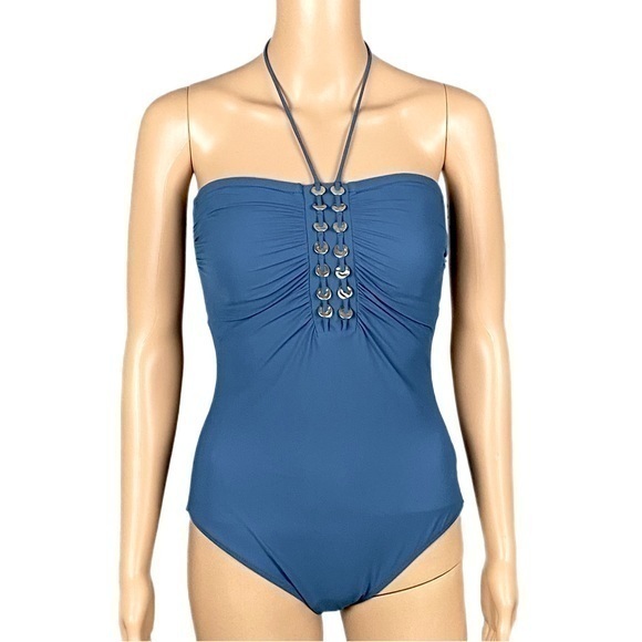 GOTTEX “Classic Golden Touch Teal Bandeau Strapless One-Piece”. Size 10. NWT - Picture 1 of 16